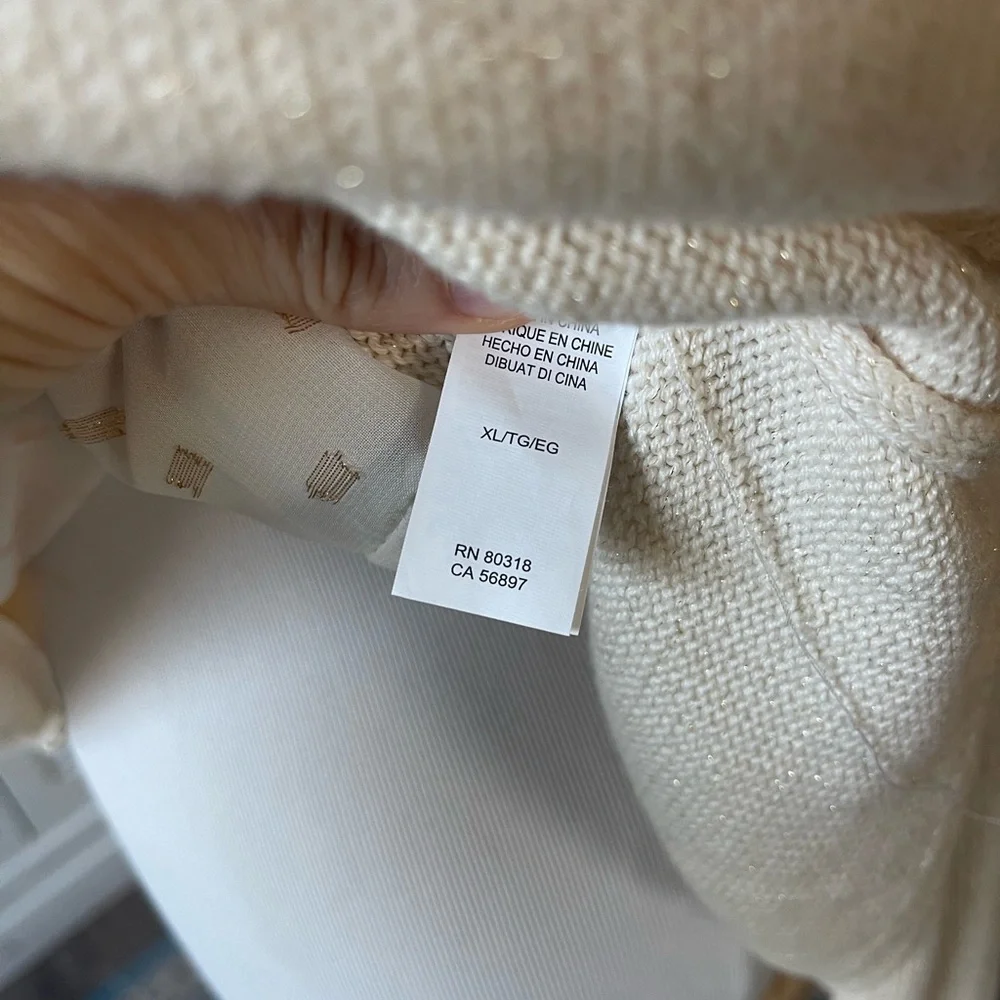 Lucky Brand cream gold shimmer layered sweater split back - Picture 9 of 10